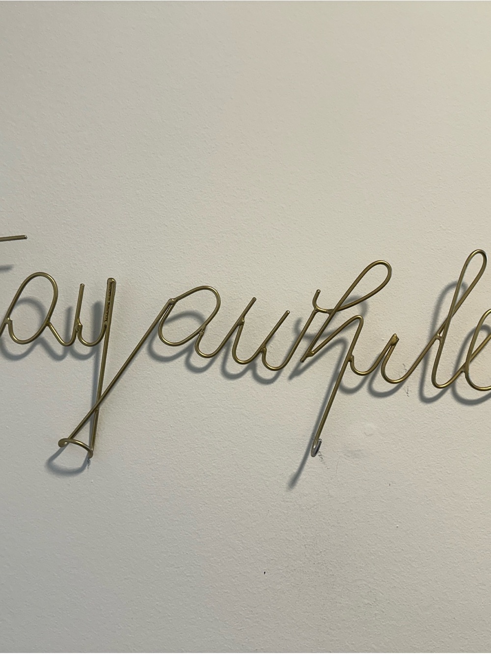 Urban Outfitters Gold "Stay Awhile" Script Wall Key Hook Rack - Picture 2 of 6